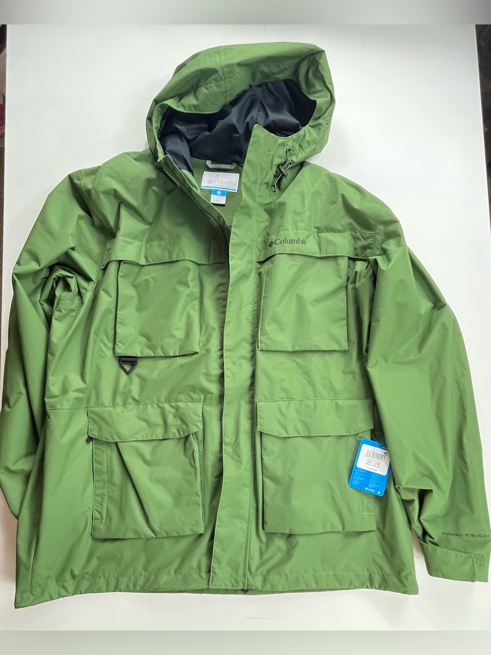 Columbia Mens Landroamer Jacket Green OmniTech Waterproof Rain Hooded Coat SzXXL